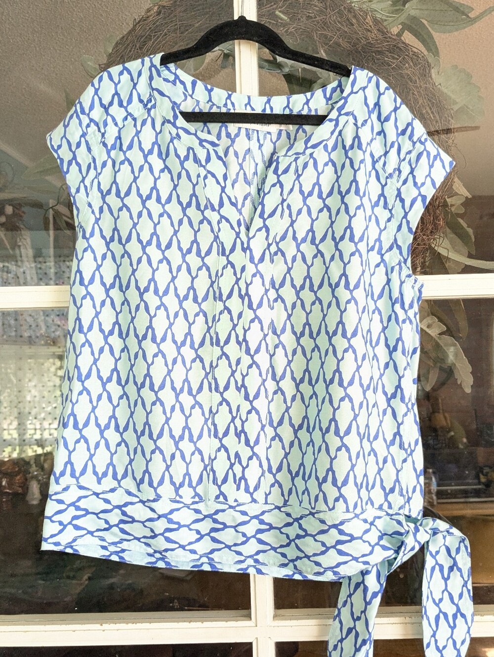 Vineyard Vines Lattice Print Side Tie Cap Sleeve Top Size 0 Blue